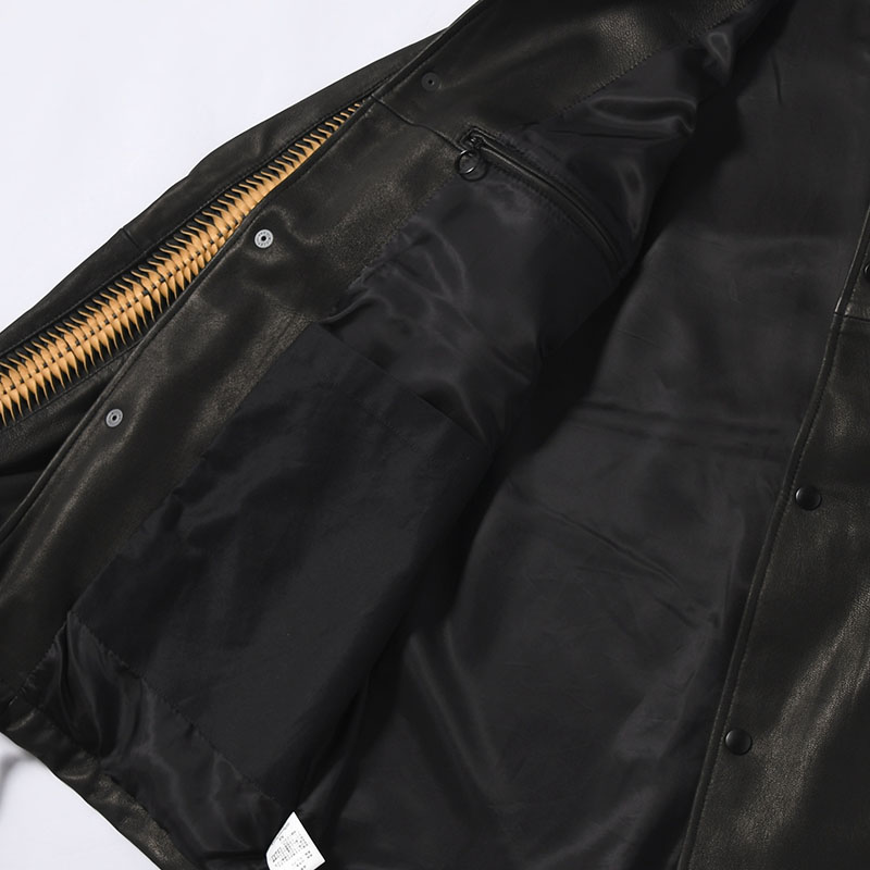 LEATHER SHARK COACH JACKET -BLACK-