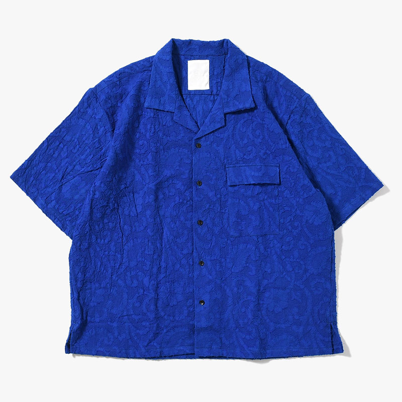 PAISLEY JACQUARD OPEN-COLLAR SHIRT -BLUE-