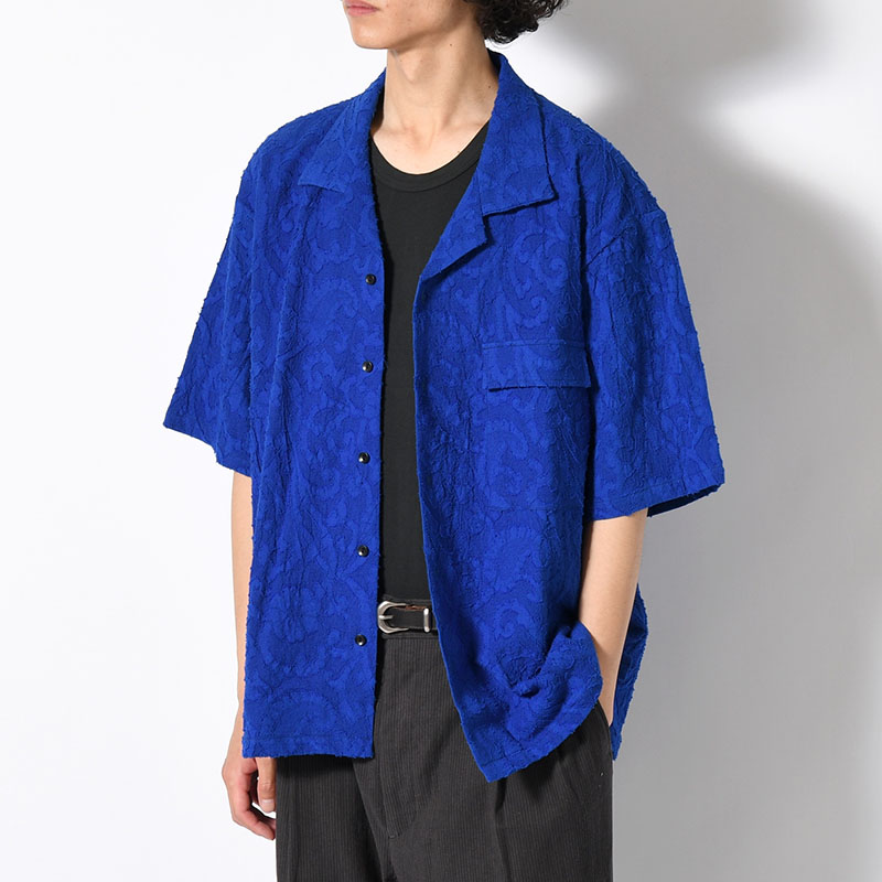 PAISLEY JACQUARD OPEN-COLLAR SHIRT -BLUE-