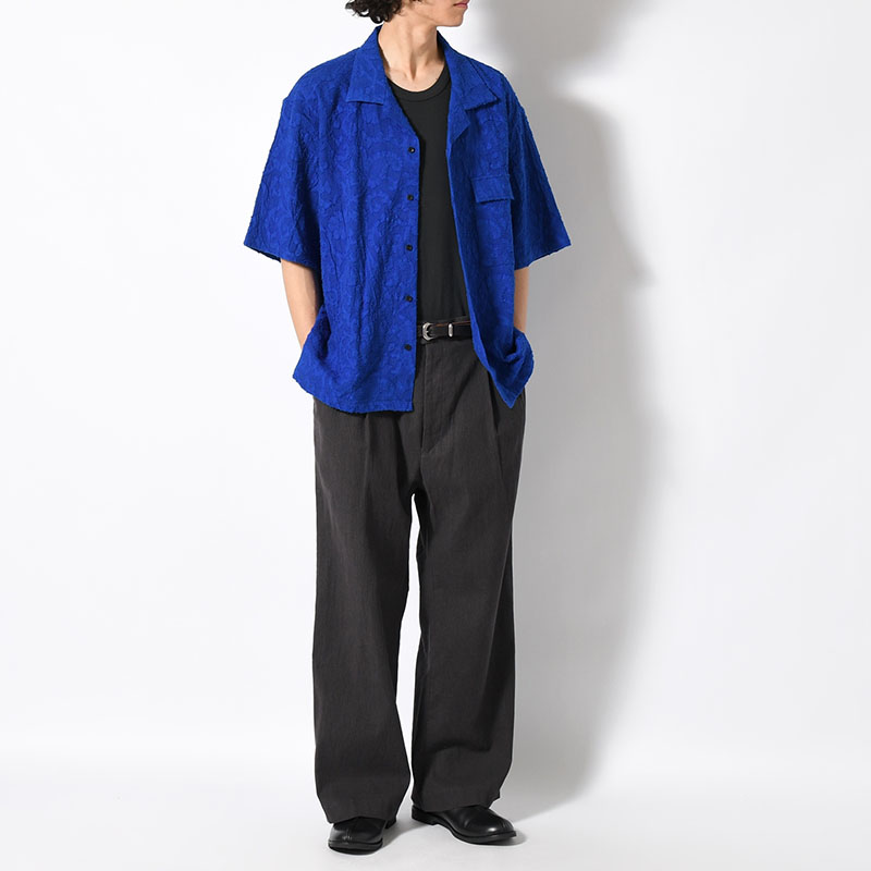 PAISLEY JACQUARD OPEN-COLLAR SHIRT -BLUE-
