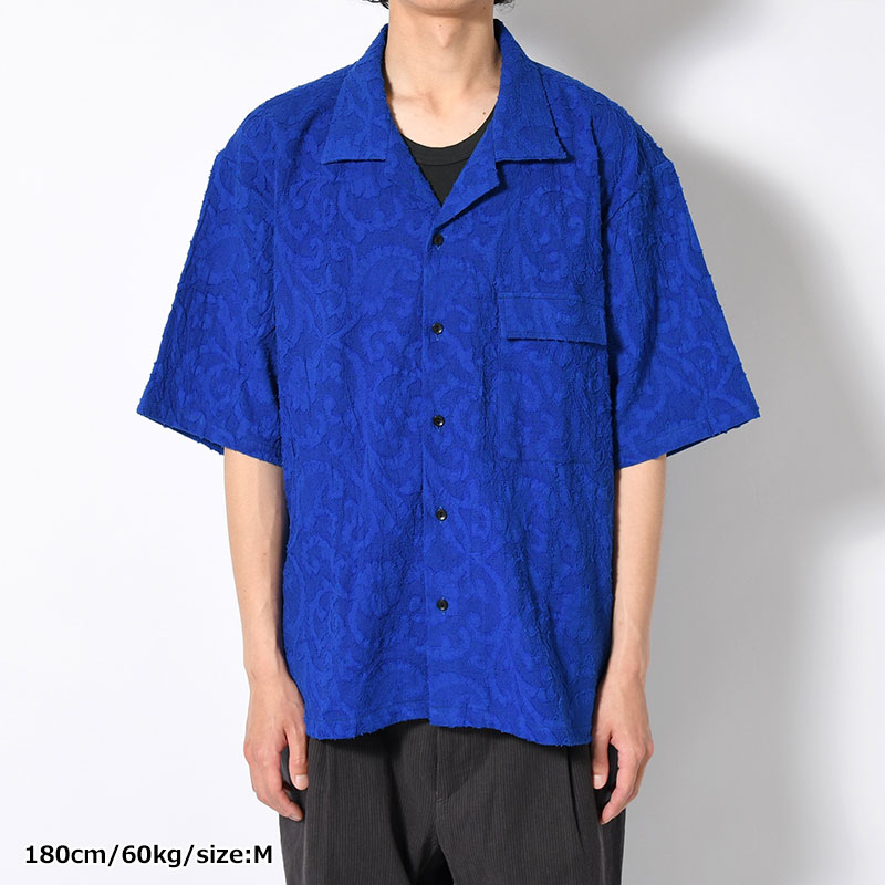PAISLEY JACQUARD OPEN-COLLAR SHIRT -BLUE-