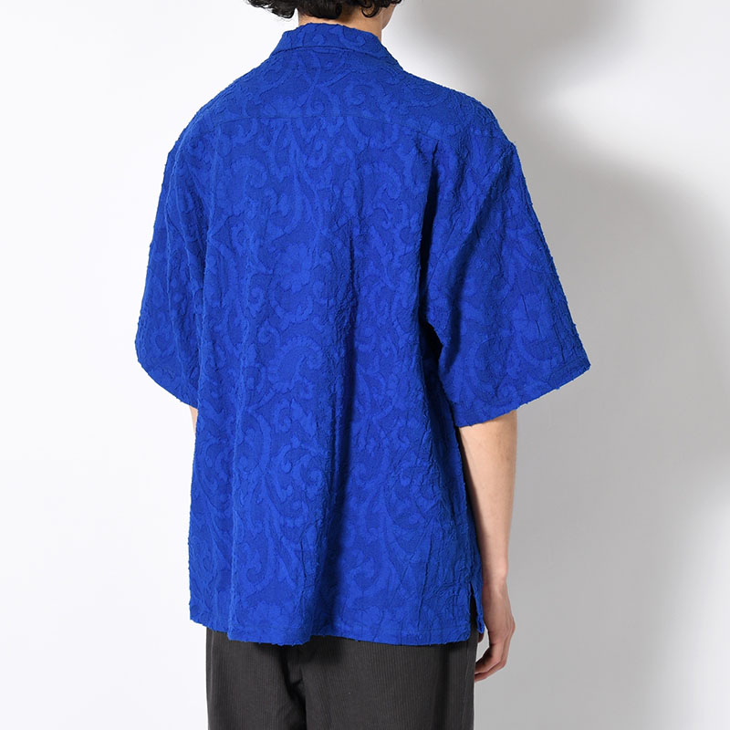 PAISLEY JACQUARD OPEN-COLLAR SHIRT -BLUE-