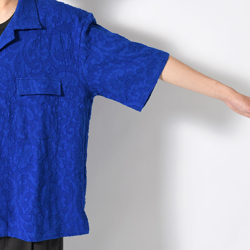 PAISLEY JACQUARD OPEN-COLLAR SHIRT -BLUE-