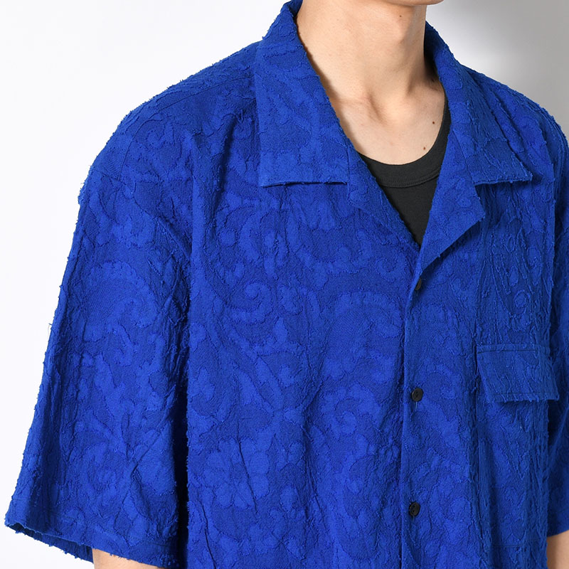 PAISLEY JACQUARD OPEN-COLLAR SHIRT -BLUE-