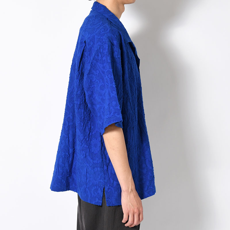 PAISLEY JACQUARD OPEN-COLLAR SHIRT -BLUE-