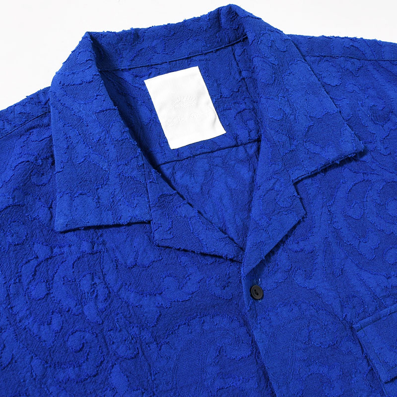 PAISLEY JACQUARD OPEN-COLLAR SHIRT -BLUE-