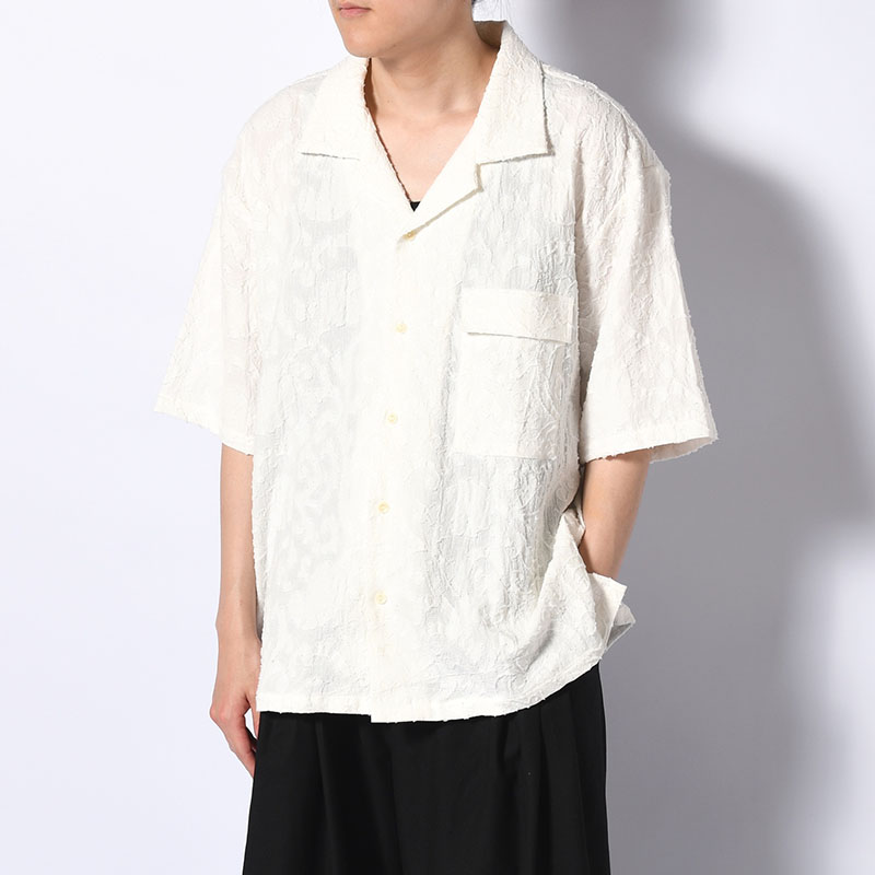 PAISLEY JACQUARD OPEN-COLLAR SHIRT -WHITE-
