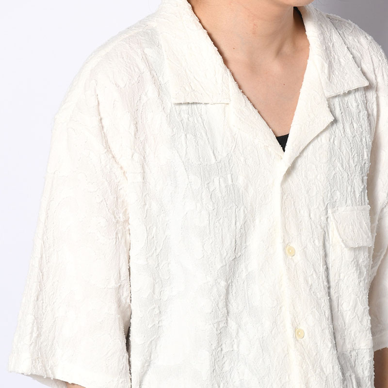 PAISLEY JACQUARD OPEN-COLLAR SHIRT -WHITE-
