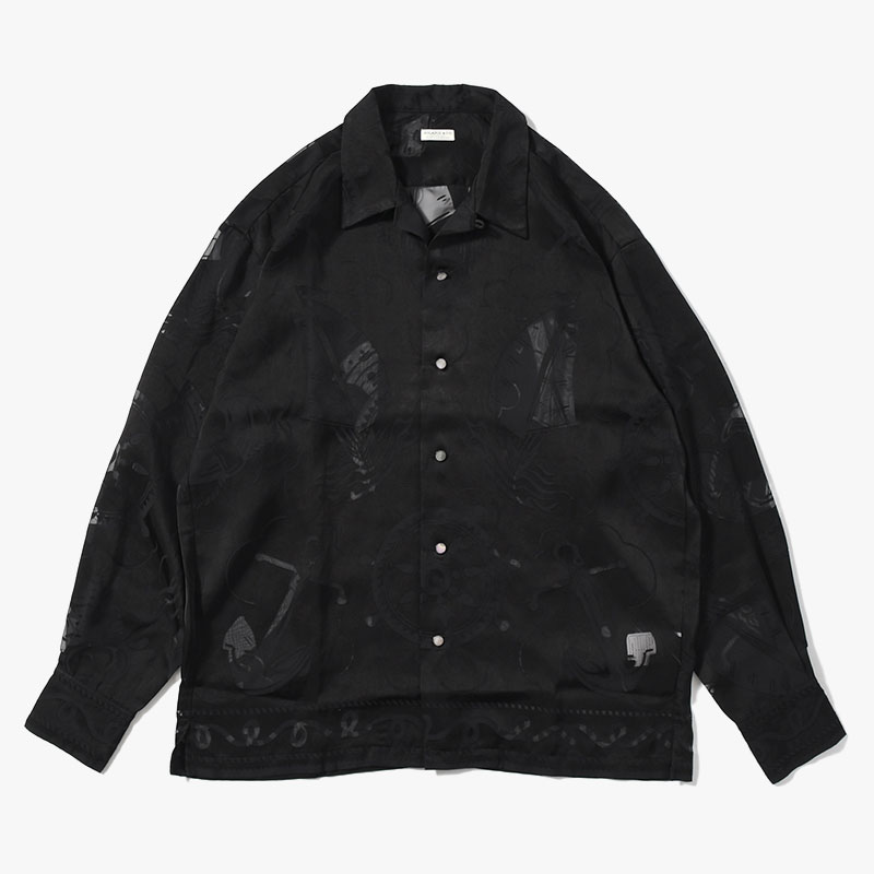 OPEN COLLAR L/S BURN OUT SHIRT "GIOVANNI" -BLACK-