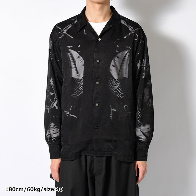 OPEN COLLAR L/S BURN OUT SHIRT "GIOVANNI" -BLACK-