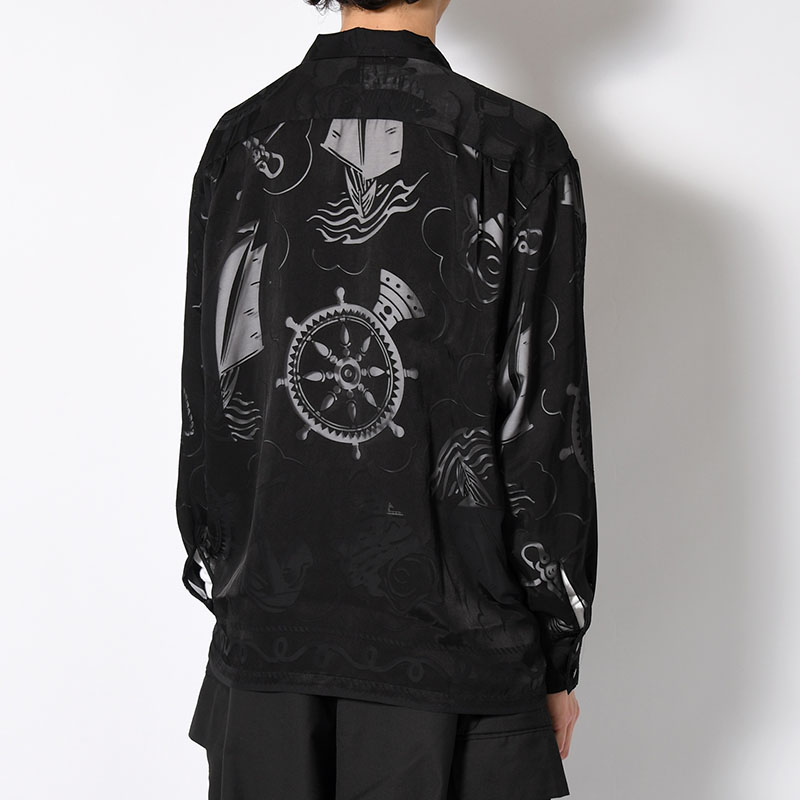 OPEN COLLAR L/S BURN OUT SHIRT "GIOVANNI" -BLACK-