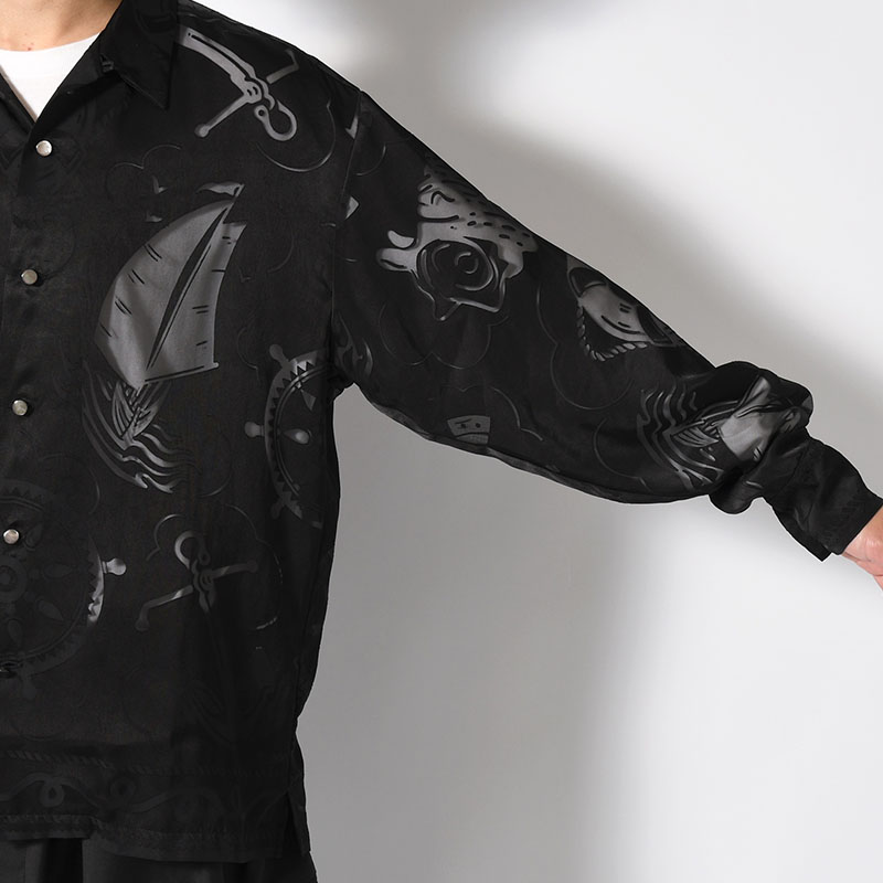 OPEN COLLAR L/S BURN OUT SHIRT "GIOVANNI" -BLACK-