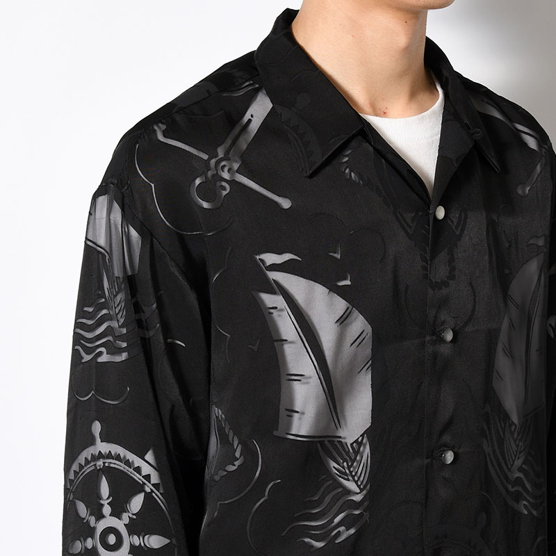 OPEN COLLAR L/S BURN OUT SHIRT "GIOVANNI" -BLACK-