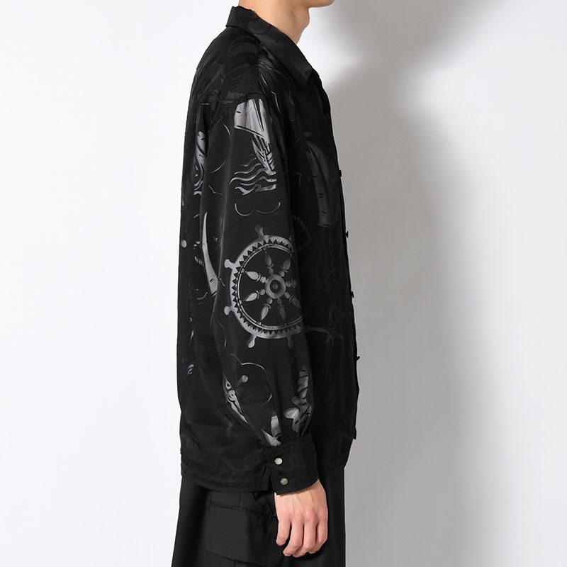 OPEN COLLAR L/S BURN OUT SHIRT "GIOVANNI" -BLACK-