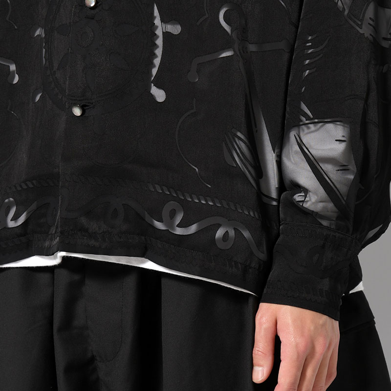 OPEN COLLAR L/S BURN OUT SHIRT "GIOVANNI" -BLACK-