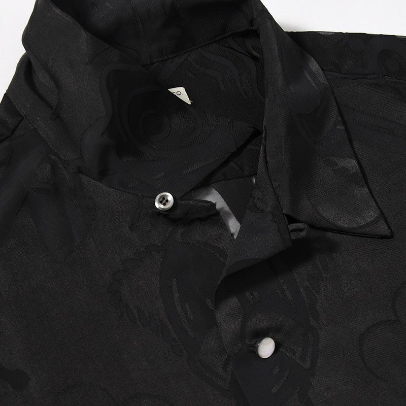 OPEN COLLAR L/S BURN OUT SHIRT "GIOVANNI" -BLACK-