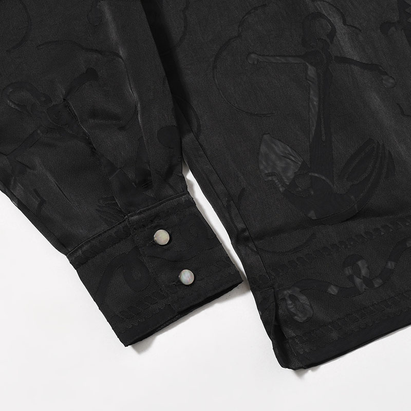 OPEN COLLAR L/S BURN OUT SHIRT "GIOVANNI" -BLACK-