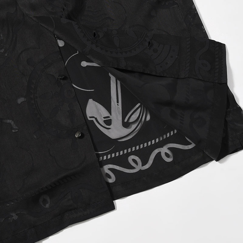 OPEN COLLAR L/S BURN OUT SHIRT "GIOVANNI" -BLACK-