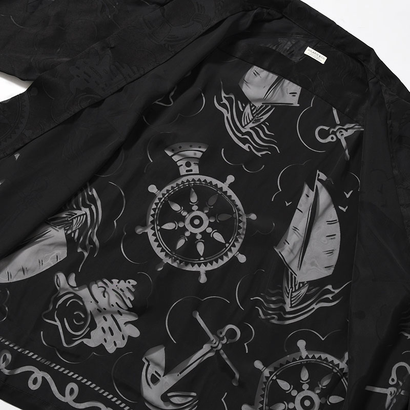 OPEN COLLAR L/S BURN OUT SHIRT "GIOVANNI" -BLACK-
