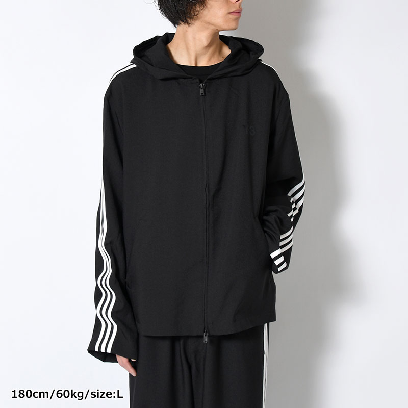 U Y-3 HOODED TRACK TOP 3-STRIPES -BLACK-