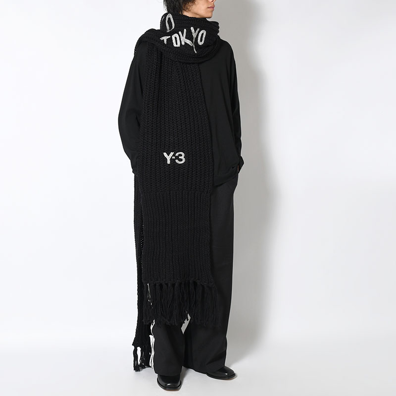 U Y-3 CHUNKY KNIT SCARF -BLACK-