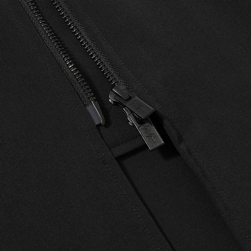 WOOL GABARDINE ZIPUP HOODED BLOUSE -BLACK-