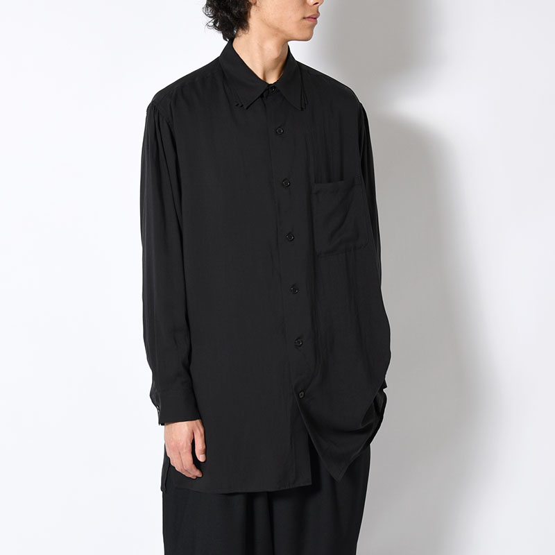 CELLLOSE LAWN 3COLLAR SLEEVE GATHER BLOUSE -BLACK-
