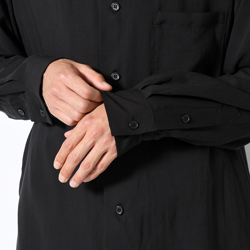 CELLLOSE LAWN 3COLLAR SLEEVE GATHER BLOUSE -BLACK-