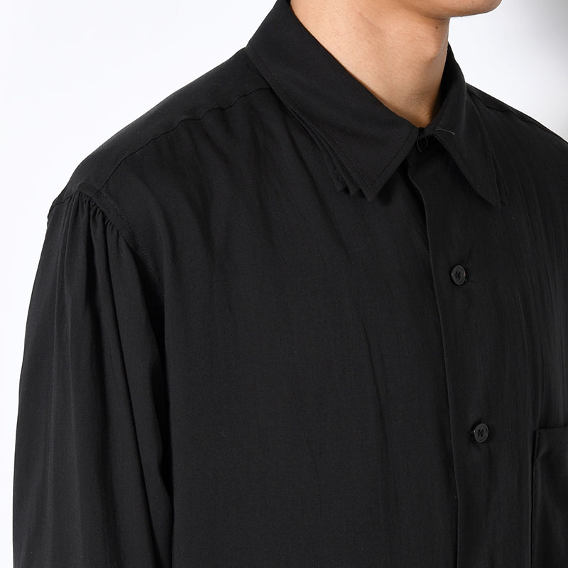 CELLLOSE LAWN 3COLLAR SLEEVE GATHER BLOUSE -BLACK-