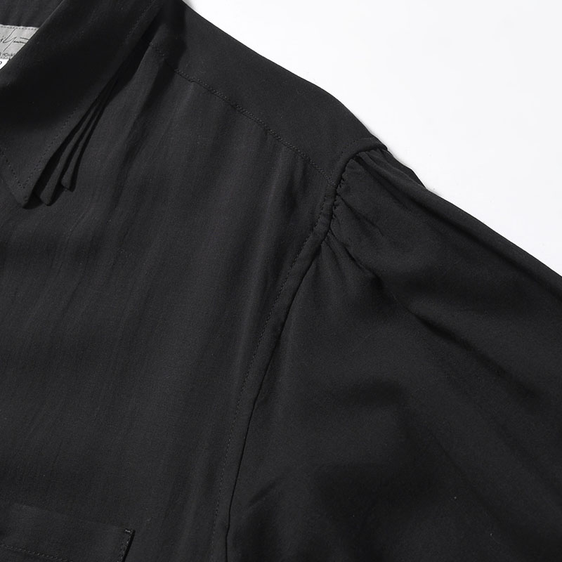 CELLLOSE LAWN 3COLLAR SLEEVE GATHER BLOUSE -BLACK-