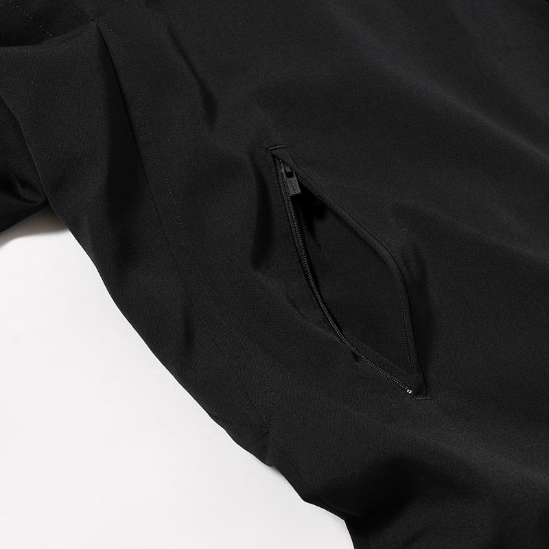 WOOL GABARDINE STRAIGHT CUTTING STAND COLLAR COAT -BLACK-
