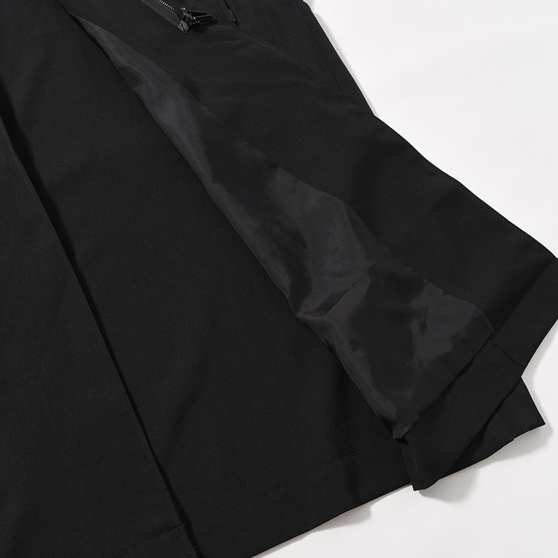 WOOL GABARDINE STRAIGHT CUTTING STAND COLLAR COAT -BLACK-