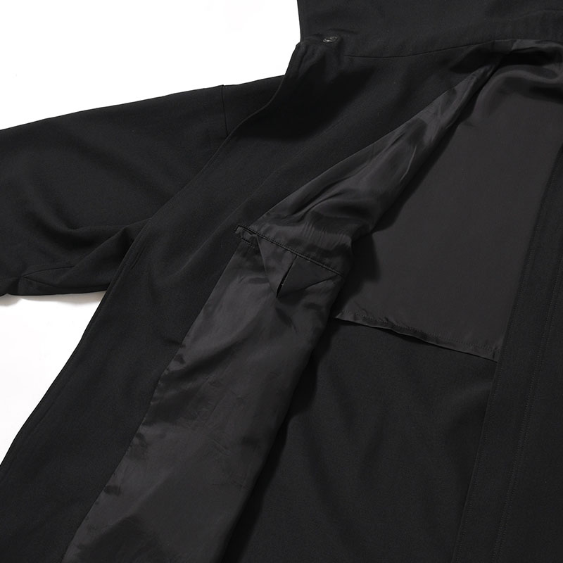WOOL GABARDINE STRAIGHT CUTTING STAND COLLAR COAT -BLACK-
