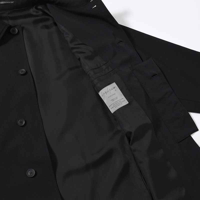 WOOL GABARDINE DESIGNED SLEEVE COAT -BLACK-