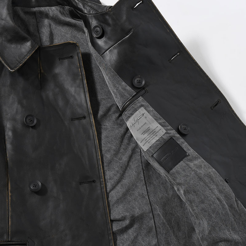 JAPAN HORSE LEATHER CLAP DOUBLE FRONT COLLAR COAT -BLACK-