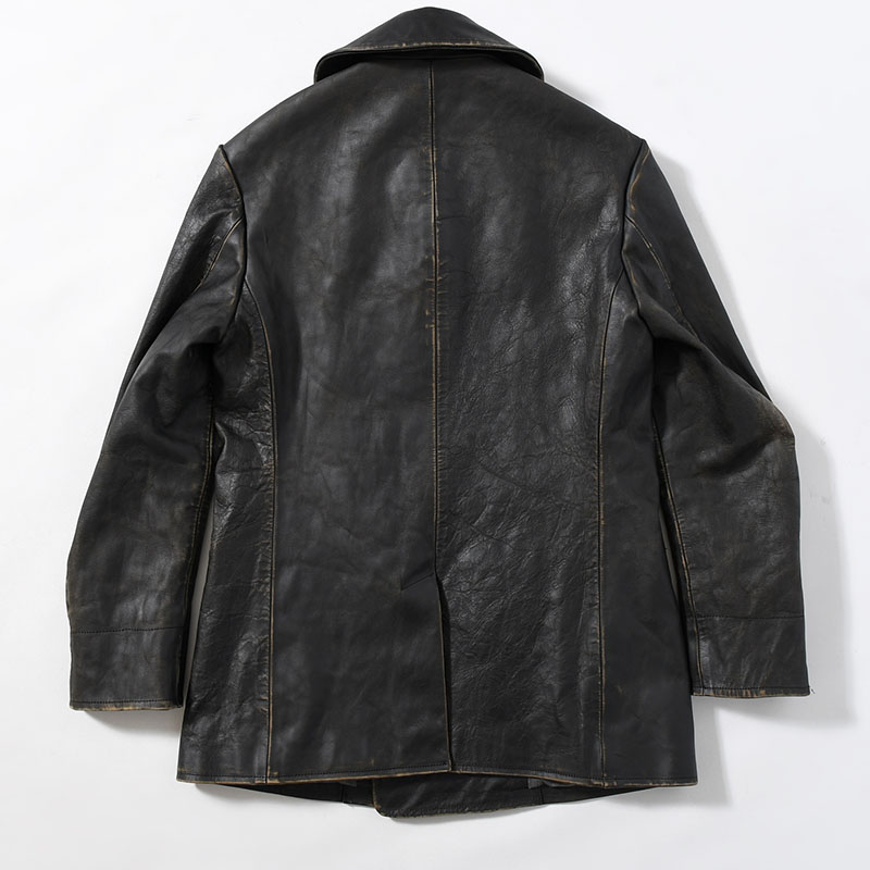 JAPAN HORSE LEATHER CLAP DOUBLE FRONT COLLAR COAT -BLACK-