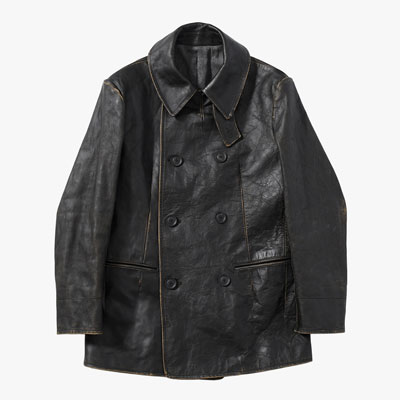 JAPAN HORSE LEATHER CLAP DOUBLE FRONT COLLAR COAT -BLACK-