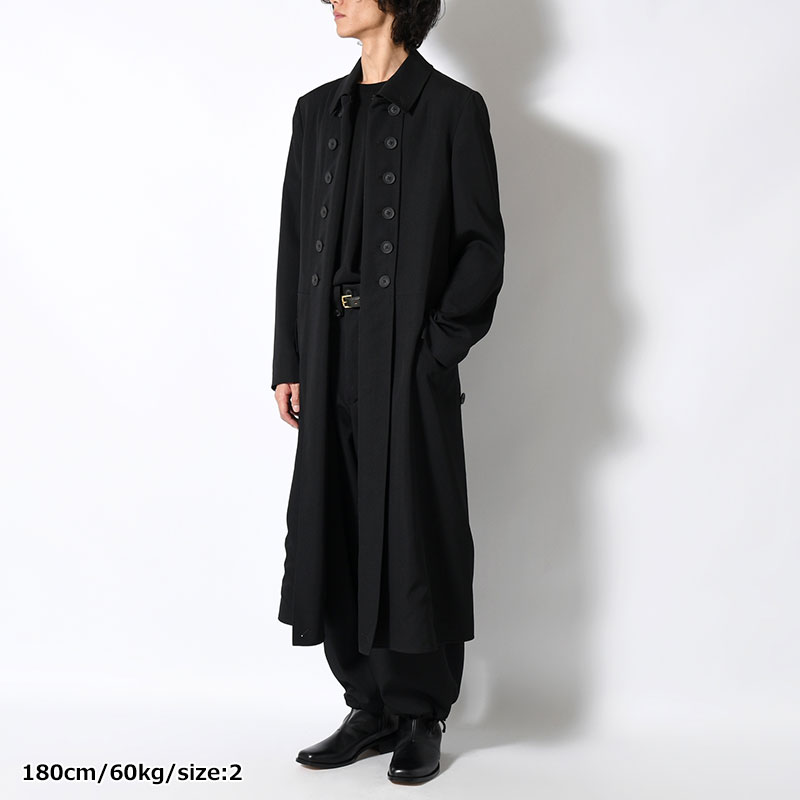 WOOL GABARDINE NAPOLEON LONG JACKET -BLACK-