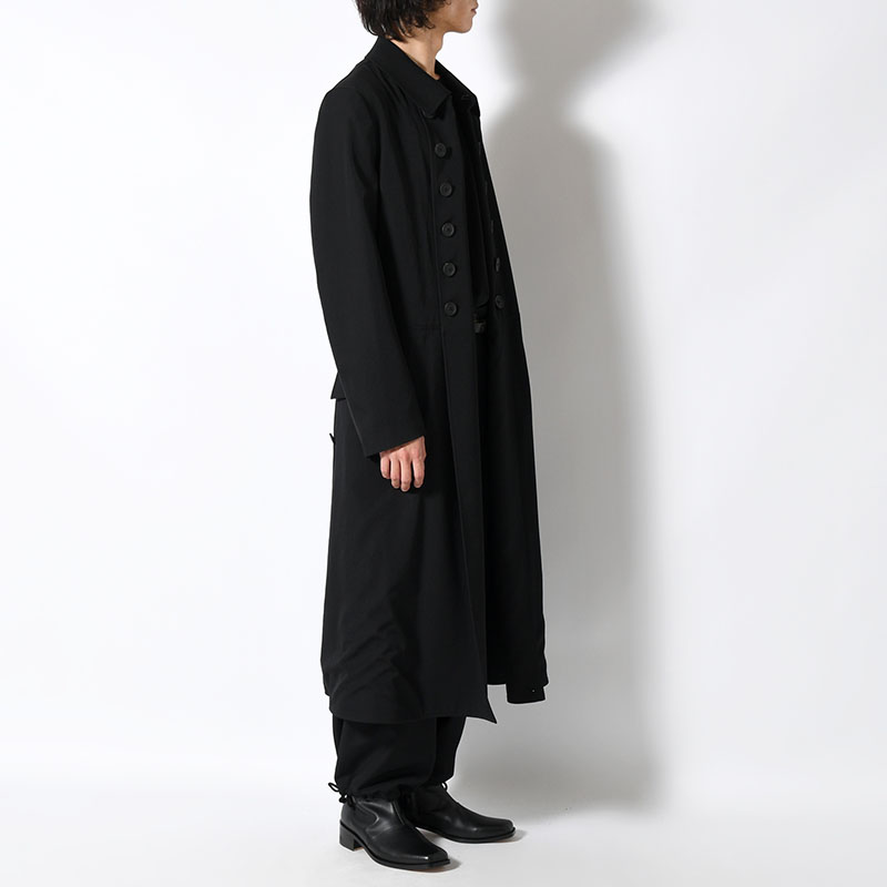WOOL GABARDINE NAPOLEON LONG JACKET -BLACK-