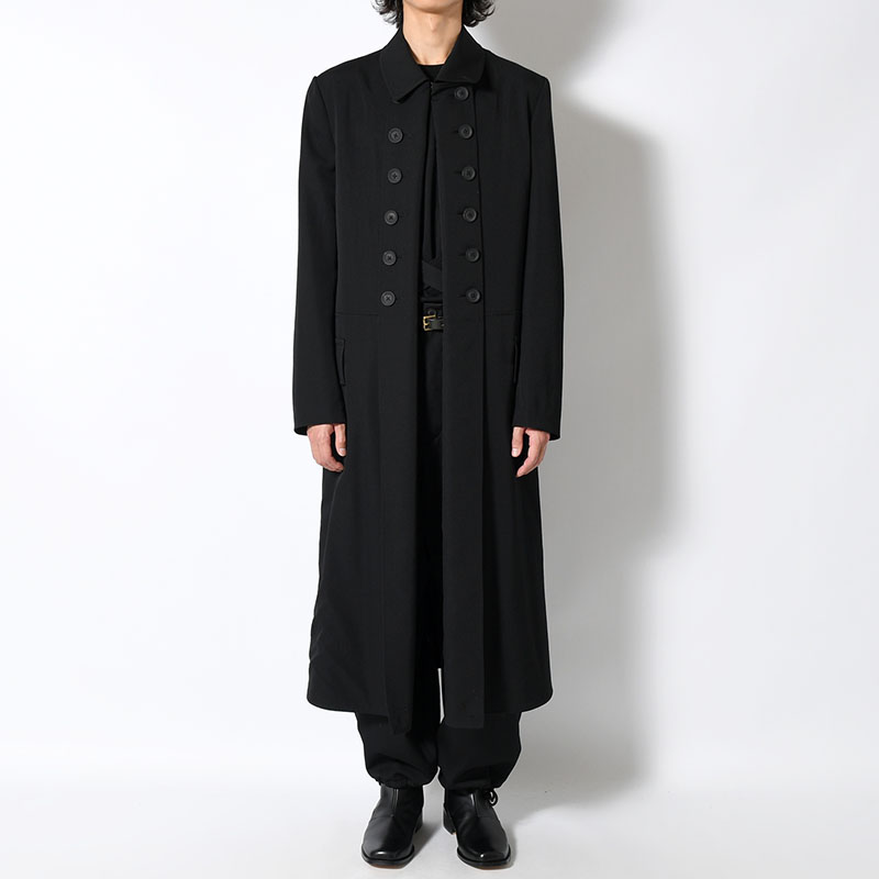 WOOL GABARDINE NAPOLEON LONG JACKET -BLACK-