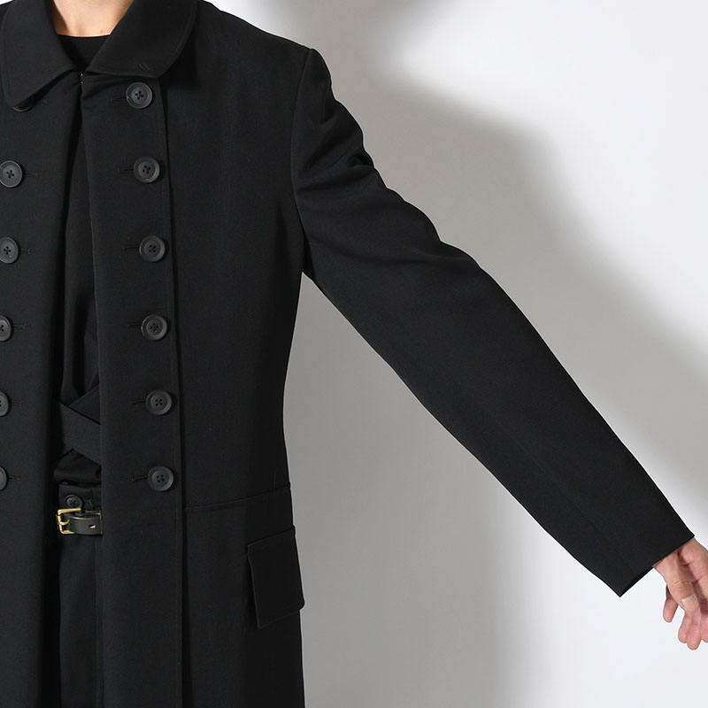 WOOL GABARDINE NAPOLEON LONG JACKET -BLACK-