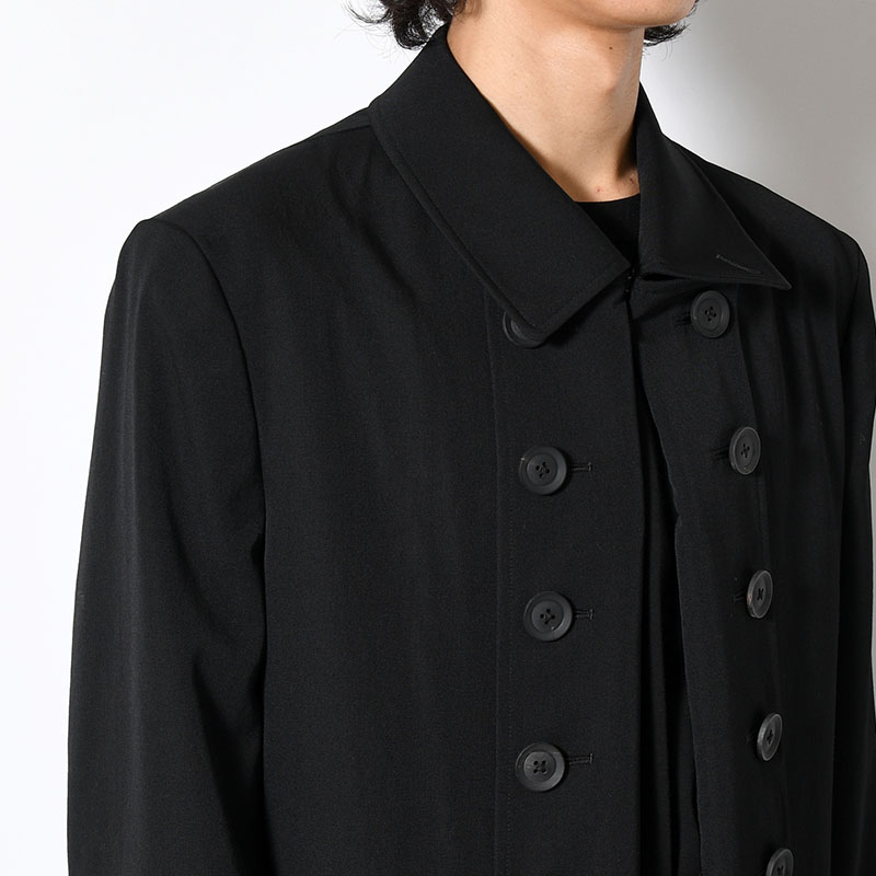 WOOL GABARDINE NAPOLEON LONG JACKET -BLACK-