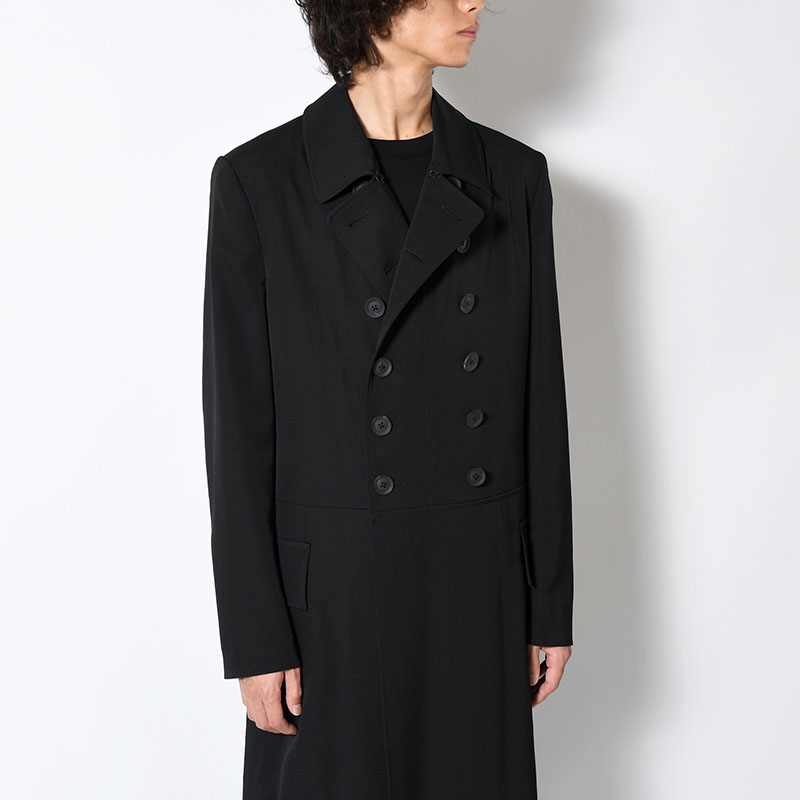 WOOL GABARDINE NAPOLEON LONG JACKET -BLACK-