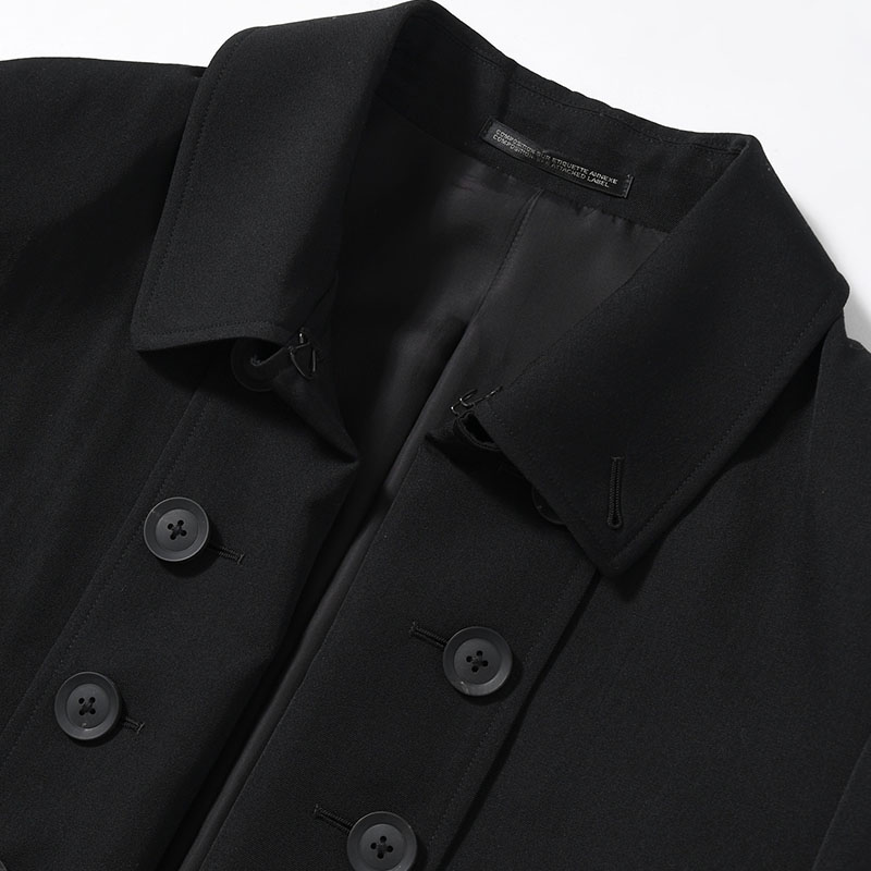 WOOL GABARDINE NAPOLEON LONG JACKET -BLACK-