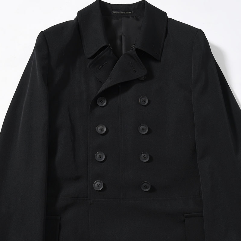 WOOL GABARDINE NAPOLEON LONG JACKET -BLACK-