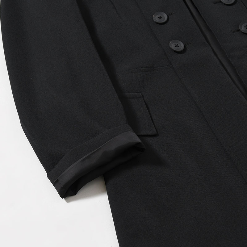 WOOL GABARDINE NAPOLEON LONG JACKET -BLACK-