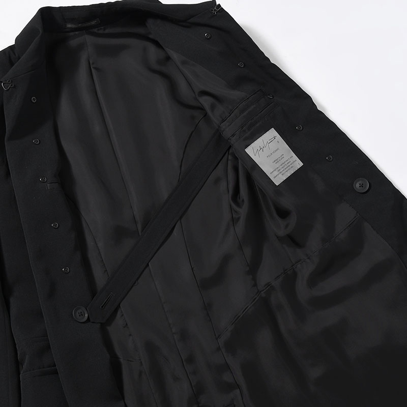WOOL GABARDINE NAPOLEON LONG JACKET -BLACK-
