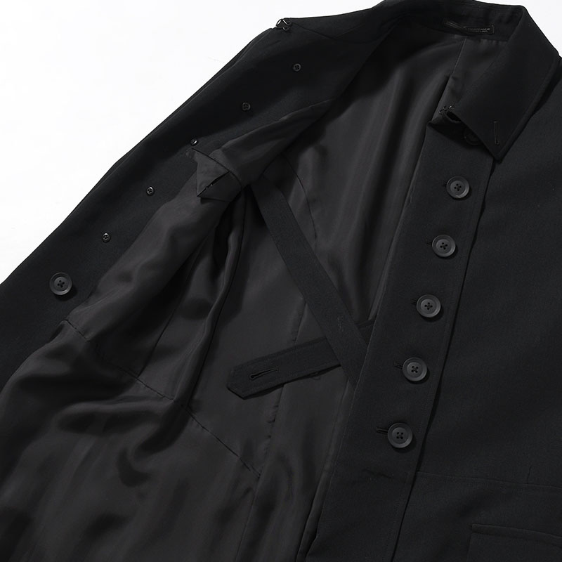 WOOL GABARDINE NAPOLEON LONG JACKET -BLACK-