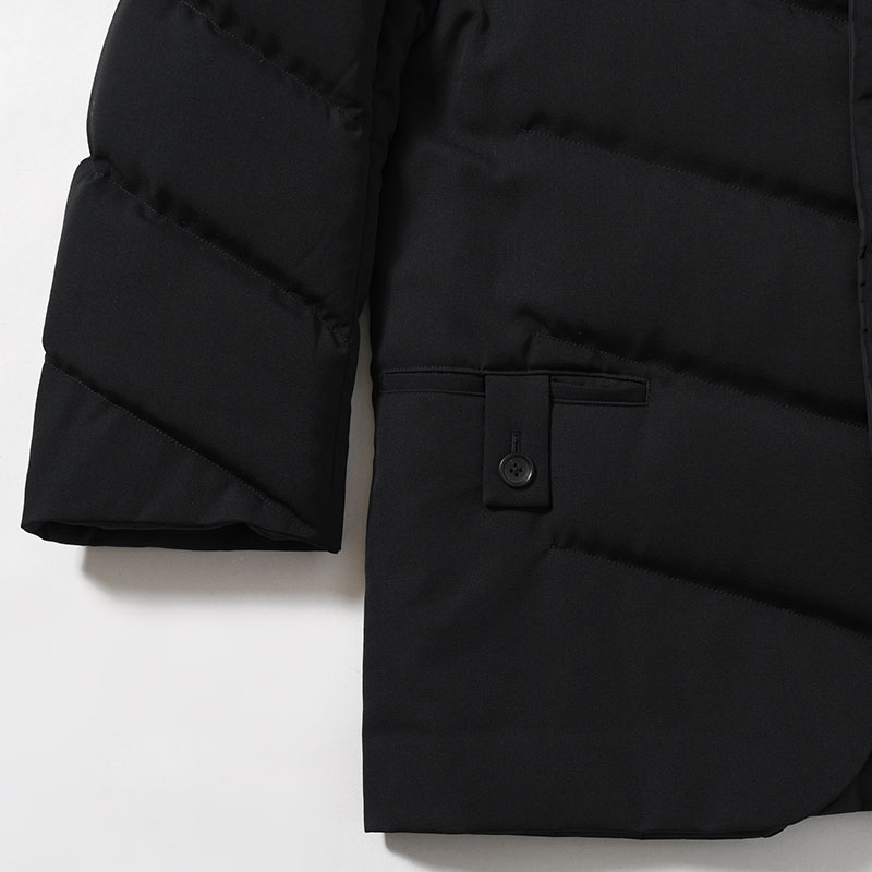 WOOL GABARDINE DIAGONAL PADDED HOODED JACKET -BLACK-