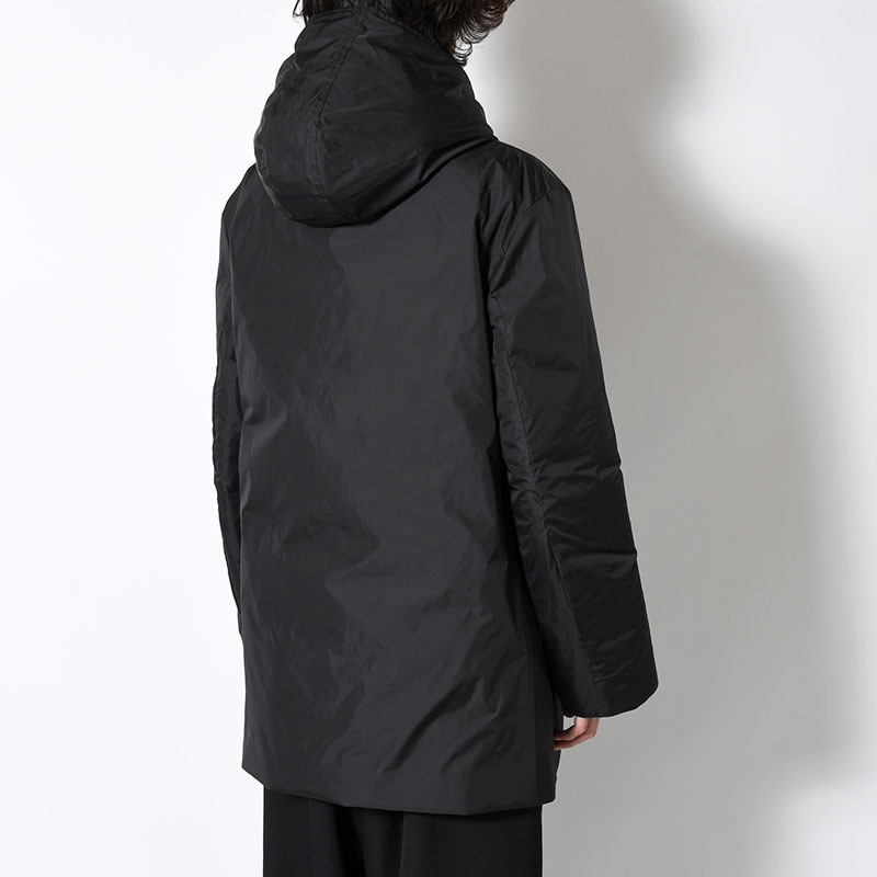 WOOL GABARDINE DIAGONAL PADDED HOODED JACKET -BLACK-